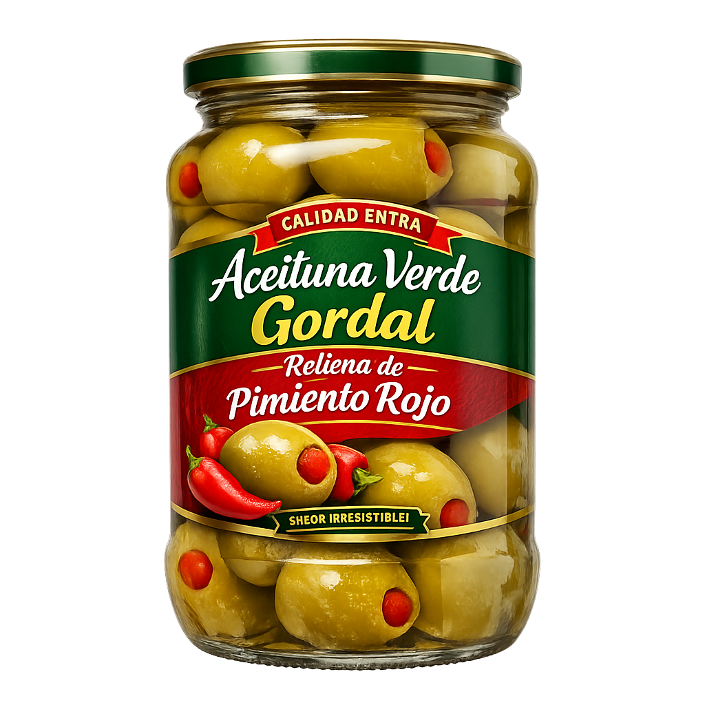 Aceituna Verde Gordal Rellena de Pimiento Rojo