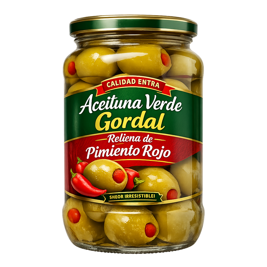 Aceituna Verde Gordal Rellena de Pimiento Rojo