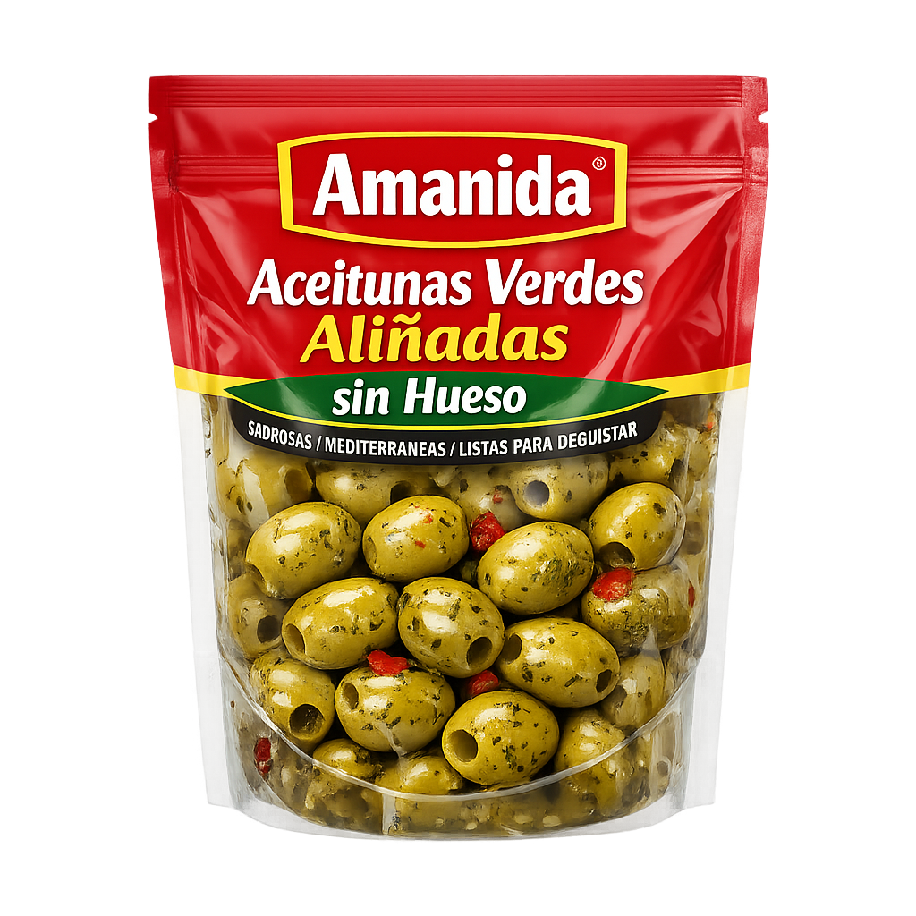 Aceitunas Verdes Aliñadas sin Hueso Amanida