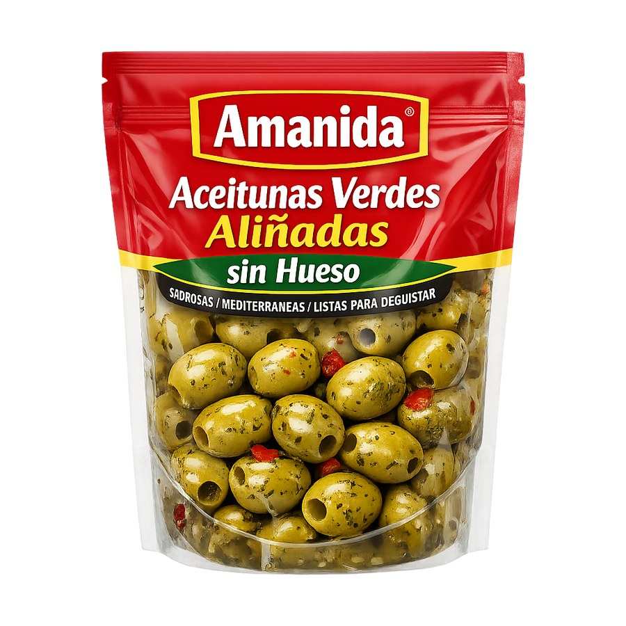 Aceitunas Verdes Aliñadas sin Hueso Amanida