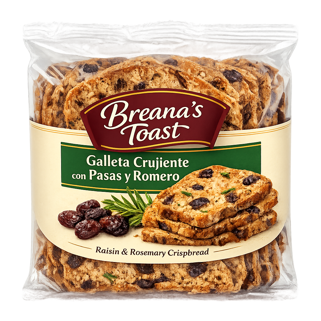 Galleta crujiente con pasas y romero Breana's Toast