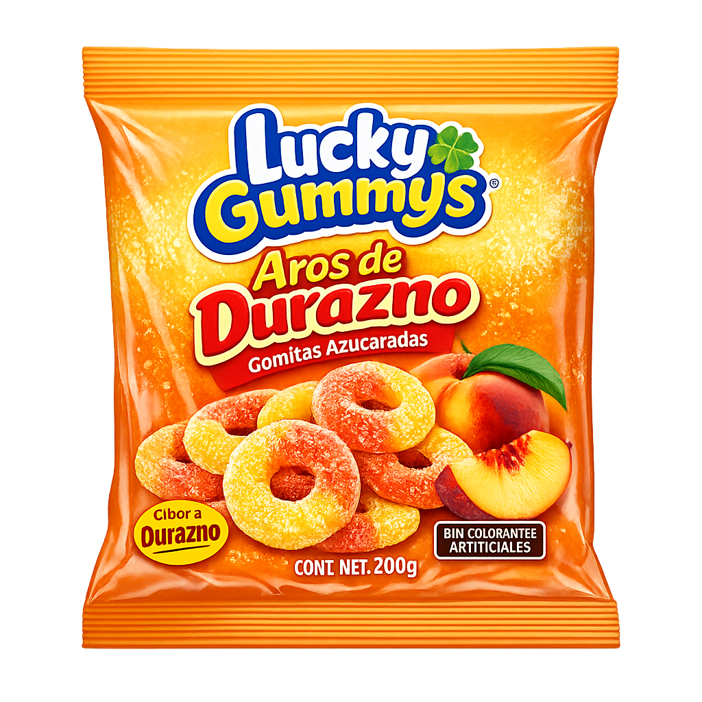 Gomitas Azucaradas Aros De Durazno Lucky Gummys