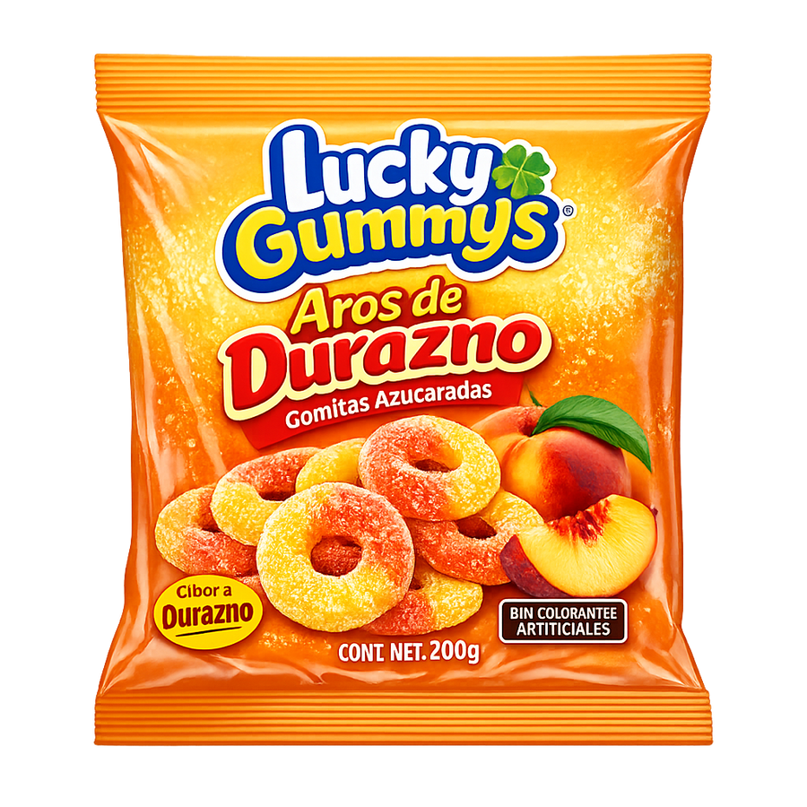 Gomitas Azucaradas Aros De Durazno Lucky Gummys