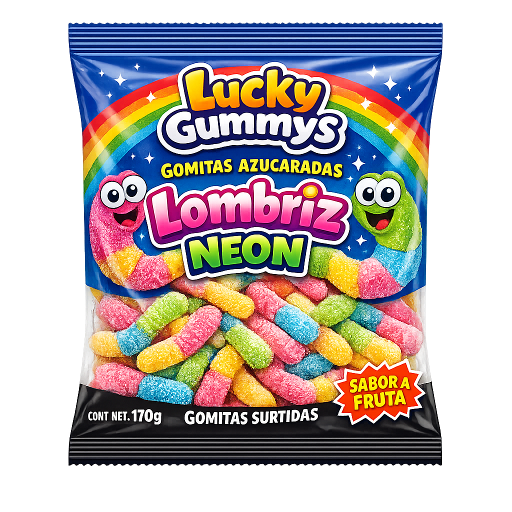 Gomitas Azucaradas Lombriz Neon Lucky Gummys