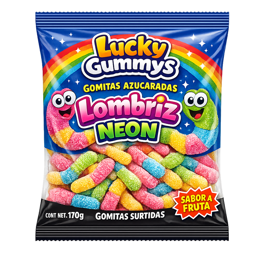 Gomitas Azucaradas Lombriz Neon Lucky Gummys